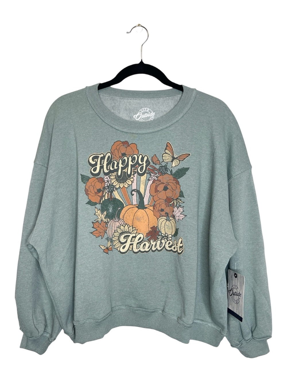 Happy Harvest Fall Autumn Sage Green pullover sweatshirt size small